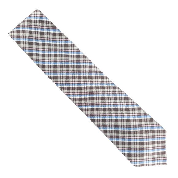 Romario Manzini Collection Men Necktie Tartan Brown Beige Blue 58x3.5 - NWOT - Picture 1 of 6
